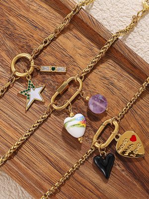 New Sweet Cool DIY Ceramic Drop Oil Pendant Bracelet Stainless Steel Plated 18K Gold Accessories Women