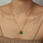 color: P1630-Long Style Malachite Necklace -45+5cm