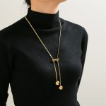 Hollow round Beads Sweater Chain Light Luxury Strip Tassel Pendant Stainless Steel Plated 18K Real Gold Ornament