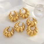 Elegance Retro Exaggerated Stainless Steel Earrings Plated 18K Thread Concave-Convex Geometric Earrings for Women
