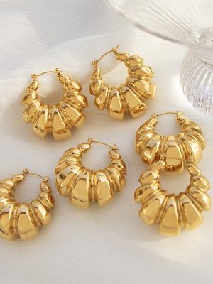 Elegance Retro Exaggerated Stainless Steel Earrings Plated 18K Thread Concave-Convex Geometric Earrings for Women