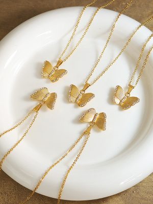 Inlaid Zircon Commuter Butterfly Pendant Hong Kong Trendy Fairy Temperamental Personalized and All-Match Necklace for Women
