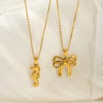 Stainless Steel 18K Gold Plating Bow Haima Necklace Women's Simple All-Match High-Grade Ornament Colorfast