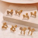 High-Grade Diamond Bow Earrings Stainless Steel Plated 18K Gold and Daylight Color Regular Earrings for Women
