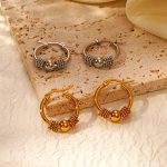 round Spring Clip Bead Earrings Simple Design Women's 18K Stainless Steel