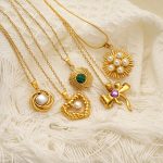 Vintage Inlaid Turquoise Pearl Gold-Plated Necklace Female Personalized Pendant Advanced Clavicle Chain