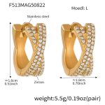 color: F513-Gold Cross Over Full Pave Zircon Earrings -L-12mm