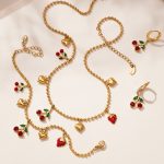 New Ball Bead Chain DIY Cherry Loving Heart Zircon Multi Accessories Jewelry Set PVD Gold Plated Ornament