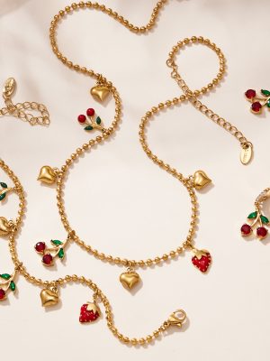 New Ball Bead Chain DIY Cherry Loving Heart Zircon Multi Accessories Jewelry Set PVD Gold Plated Ornament