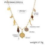 color: P1315-Gold Brown Colored Glaze Multi-charm Necklace