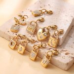 Retro Easy Matching Diamond Lock Shape Series Lobster Buckle Pendant Stainless Steel 18K Gold Plating DIY Accessories