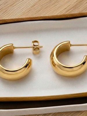 Stainless Steel Glossy C- Shaped Stud Earrings Plated 18K Real Gold Small and Simple High Quality Earring Ornament