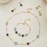 Clear Multi-Cut round Glass Stone Clip Bead Necklace Bracelet Earrings Necklace Plated 18K Real Gold Jewelry