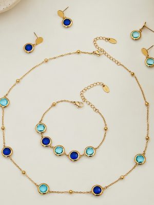 Clear Multi-Cut round Glass Stone Clip Bead Necklace Bracelet Earrings Necklace Plated 18K Real Gold Jewelry