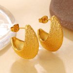 New Retro Hammered Golden Crescent Earrings Stainless Steel 18K Gold Plating Frosted Premium Earrings