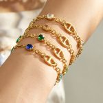 Geometric Japanese-Shaped Color Zircon Chain Stainless Steel 18K Gold Plating Simple Personalized All-Match Bracelet Combination