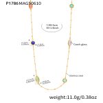 color: P1786-Gold Mixed Colors Glass Stone Necklace 89+5cm