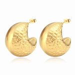 color: Hammered Half Round Hollow Earrings Gold MS-227