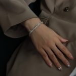 color: E238-Steel Color White Zircon Bracelet -17cm
