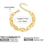 color: TXE125-Box Link Chain Embossed Gold Bracelet -17+5cm