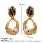 color: EH869BNG Brown Tiger Eye Gold Earrings