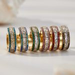Flash 5A Zircon Stainless Steel Multi-Color Ear Clip Plated 18K Real Gold Double Row Full Zirconium Ear Ring More Sizes