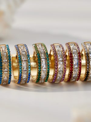 Flash 5A Zircon Stainless Steel Multi-Color Ear Clip Plated 18K Real Gold Double Row Full Zirconium Ear Ring More Sizes