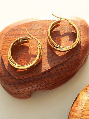 Cold Hong Kong Temperament Double-Piece U-Shaped Earrings Stainless Steel 18K Gold Plating Personalized Earrings Female F375