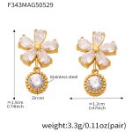 color: F343-Gold Five-petal Flower Zircon Earrings