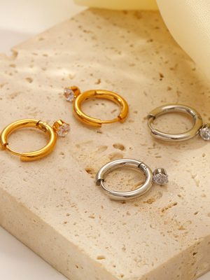 High-Grade round Rhinestones Stainless Steel Earrings Women's Light Luxury Electroplated 18K Jewelry