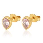 color: Drop Stud Earrings Pink Zircon Gold