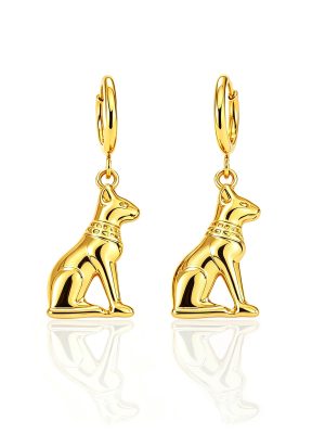Ancient Egyptian cat goddess Bastet stainless steel earrings, a light-luxury, high-end design featuring goddess wings.