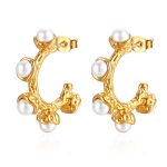 color: Set with Stone Pearl Stud Earrings Gold