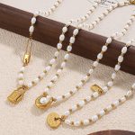 Freshwater Stringed Pearls Necklace Stainless Steel 18K Gold Plated Light Luxury Simple
