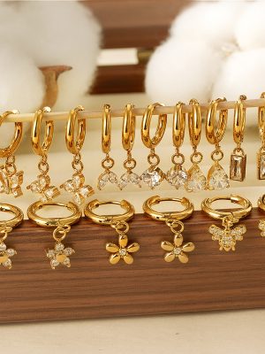 Flower Series Stainless Steel Zircon Earrings Women's Light Luxury Plated 18K Ear Clip All-Match Earrings