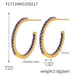 color: F1711-B Style -Gold Inner & Outer Blue Zircon Earrings -21mm