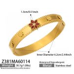 color: Z381-Gold Snowflake Red Glass Stone Bangle