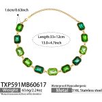 color: TXP591-Green Color Cube Glass Stone Gold Necklace -33+12cm