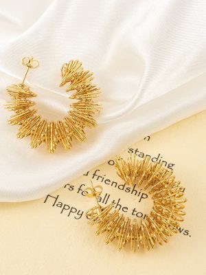 Retro Sunflower Exaggerated Stainless Steel Spring Twist Earrings Simple 18K Gold Plating