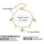 color: TXE034-Four-petal Flower Zircon Pendant Gold Bracelet -17+5cm
