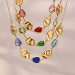 Stainless Steel Multi-Color Covered Water Drop Glass Stone Clavicle Chain Ins Light Luxury Gorgeous Jewelry