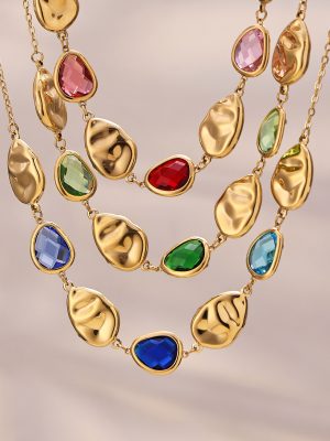 Stainless Steel Multi-Color Covered Water Drop Glass Stone Clavicle Chain Ins Light Luxury Gorgeous Jewelry