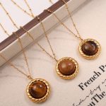 French Style Personality Tigereye Vintage Pendant Necklace Stainless Steel All-Match Women's Light Luxury Ornament Suit Women's