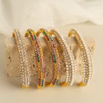 Bracelet Advanced Design Bracelet Three-Row Drill Full Diamond White Pearl Bracelet Zircon C- Shaped Open All-Match