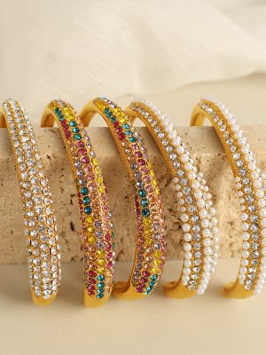 Bracelet Advanced Design Bracelet Three-Row Drill Full Diamond White Pearl Bracelet Zircon C- Shaped Open All-Match