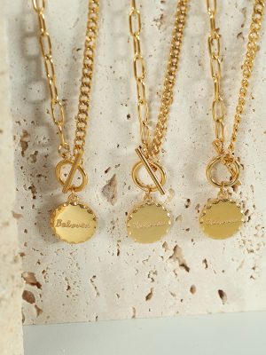 Cold OT Buckle Necklace Female Fashion Design Personality Advanced Clavicle Inner Accessories Little Golden Beans