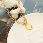 Hip Hop Double Layer Irregular with Personality Pendant Necklace Stainless Steel Gold Plated Temperament Clavicle Chain Ornament Women