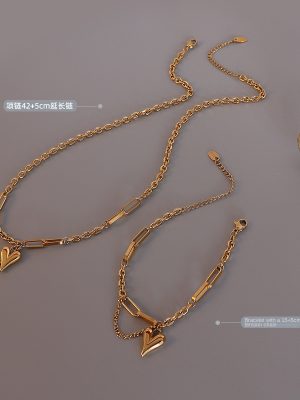 Commuter Love Set Stainless Steel 18K Real Gold Personalized Cold Style Peach Heart Ornament