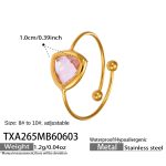 color: TXA265-Pink Color Triangle Glass Stone Open Ring -8-Size 10