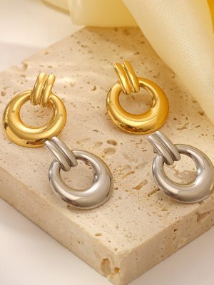 Ins High-Grade round All-Match Stainless Steel Earrings Women's Light Luxury 18K Gold Plating Earrings